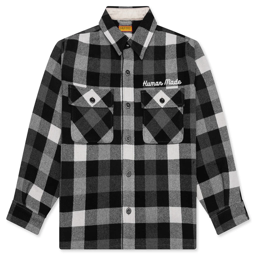 WOOL CHECK SHIRT JACKET - BLACK - 1