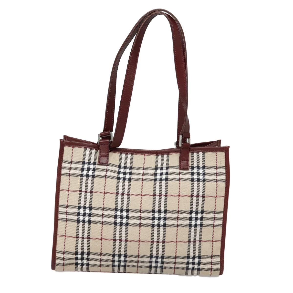Burberry Nova Check Blue Label Tote Bag Canvas Beige Red Brown Silver - 2