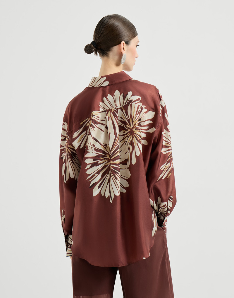 Silk bloom print pongee shirt with monili 3