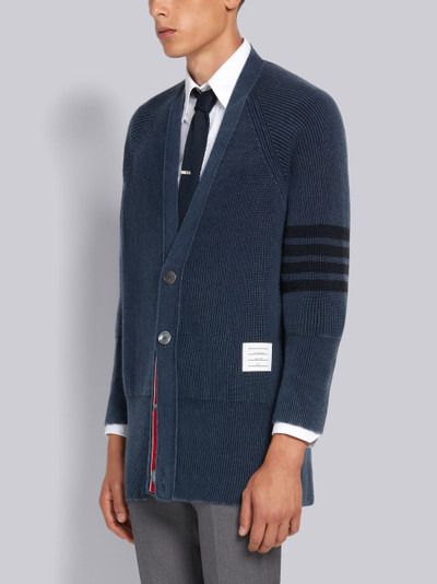 Thom Browne Navy Cashmere Garment Dyed Half Cardigan Stitch Oversized 4-Bar V-Neck Cardigan outlook