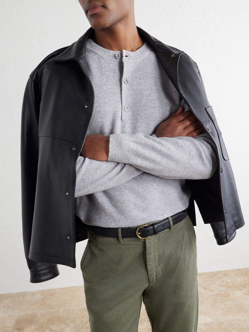 Wool and Cashmere-Blend Waffle Henley Sweater 5