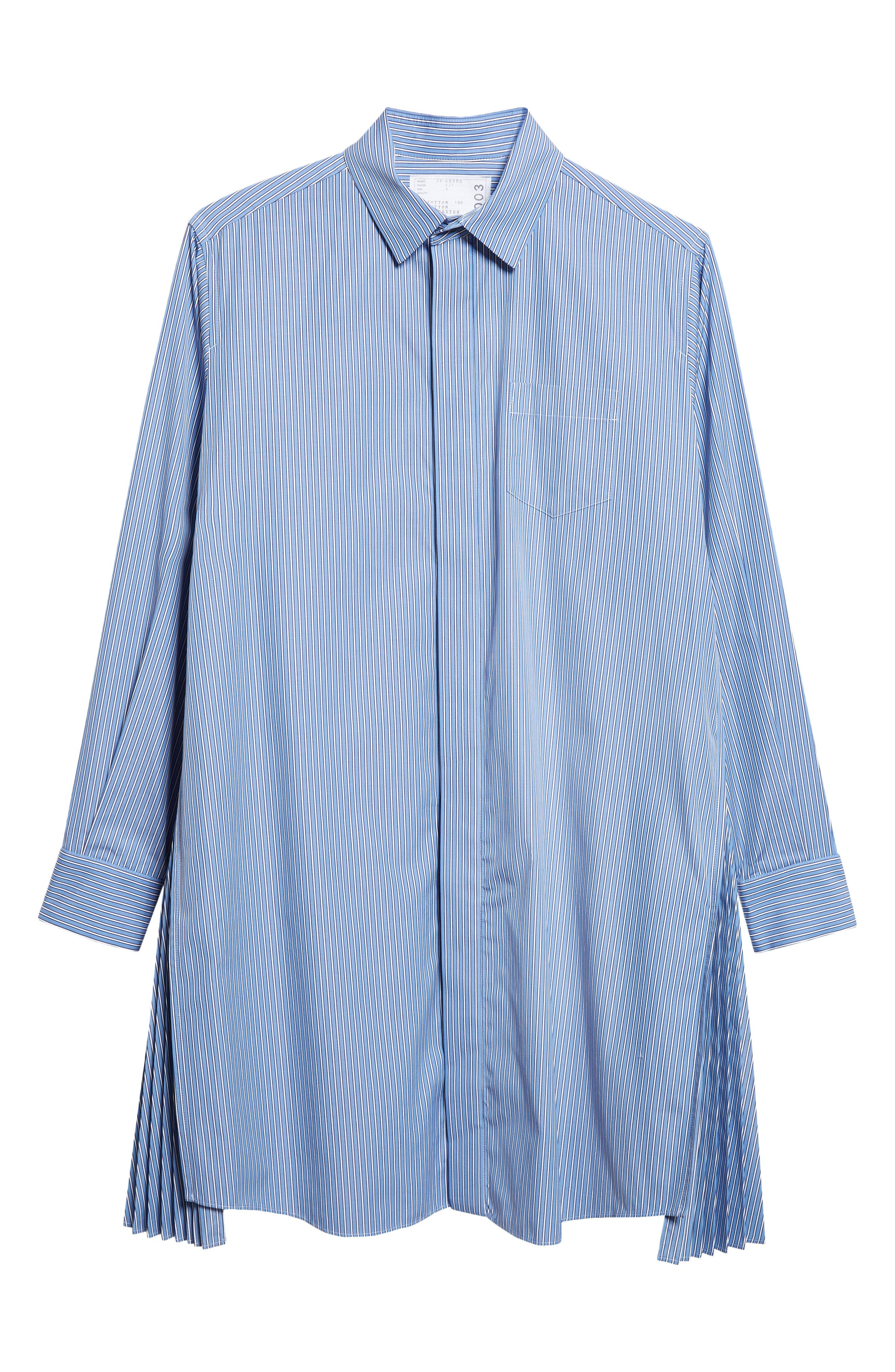 Sacai Stripe Long Sleeve Poplin Shirtdress in Blue Stripe at Nordstrom - 5
