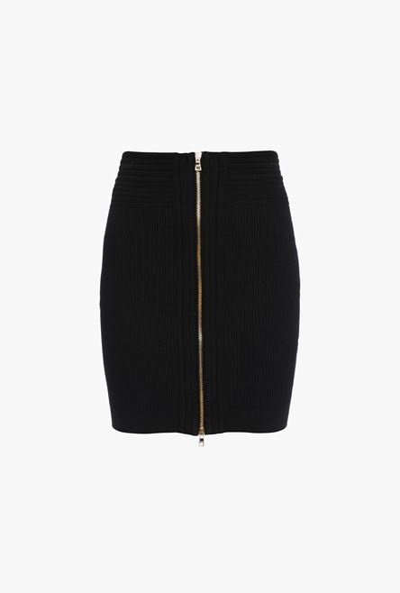 Short black knit high-waisted skirt - 1