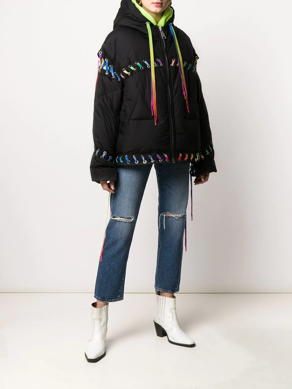 contrasting lace-up puffer jacket - 3