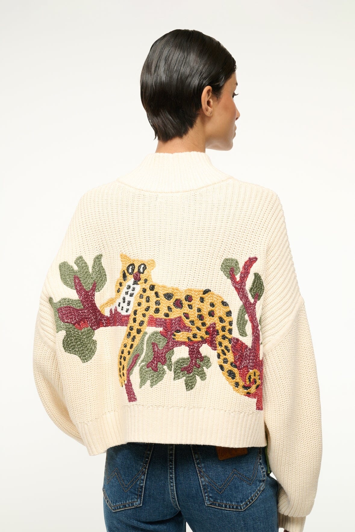 STAUD CROPPED HAMPTON SWEATER JUNGLE LEOPARD - 4