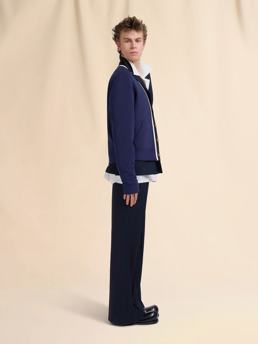 BLUE ORGANIC COTTON CARDIGAN SWEATSHIRT WITH BICOLOUR PLACKET - 5