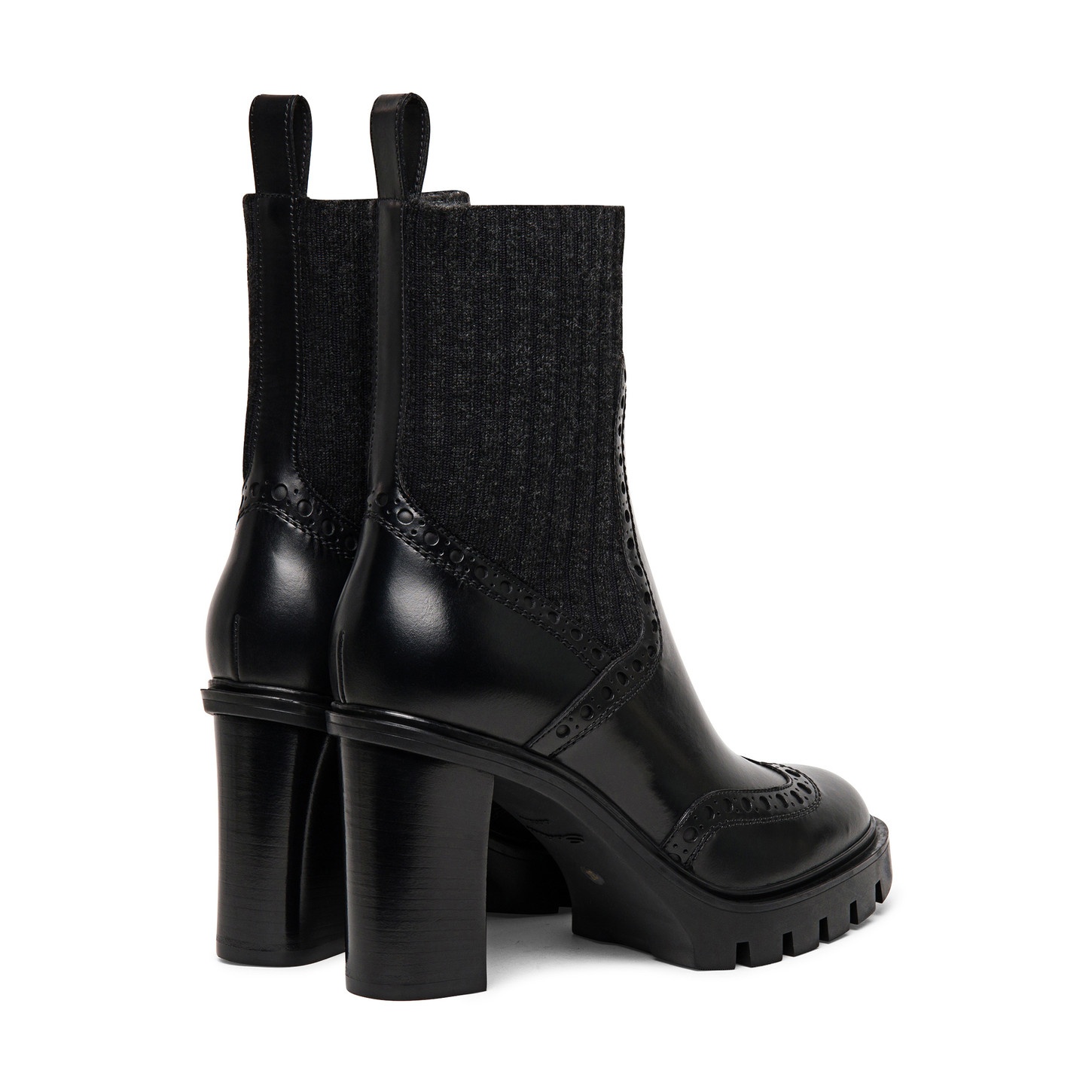Women’s black leather mid-heel brogue sock boot - 3