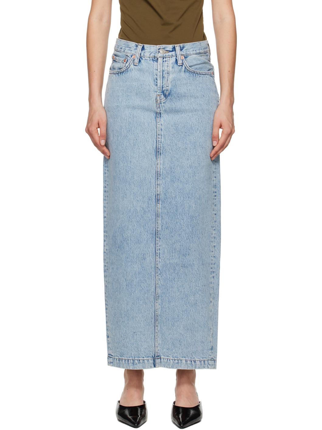 Blue Column Denim Maxi Skirt - 1