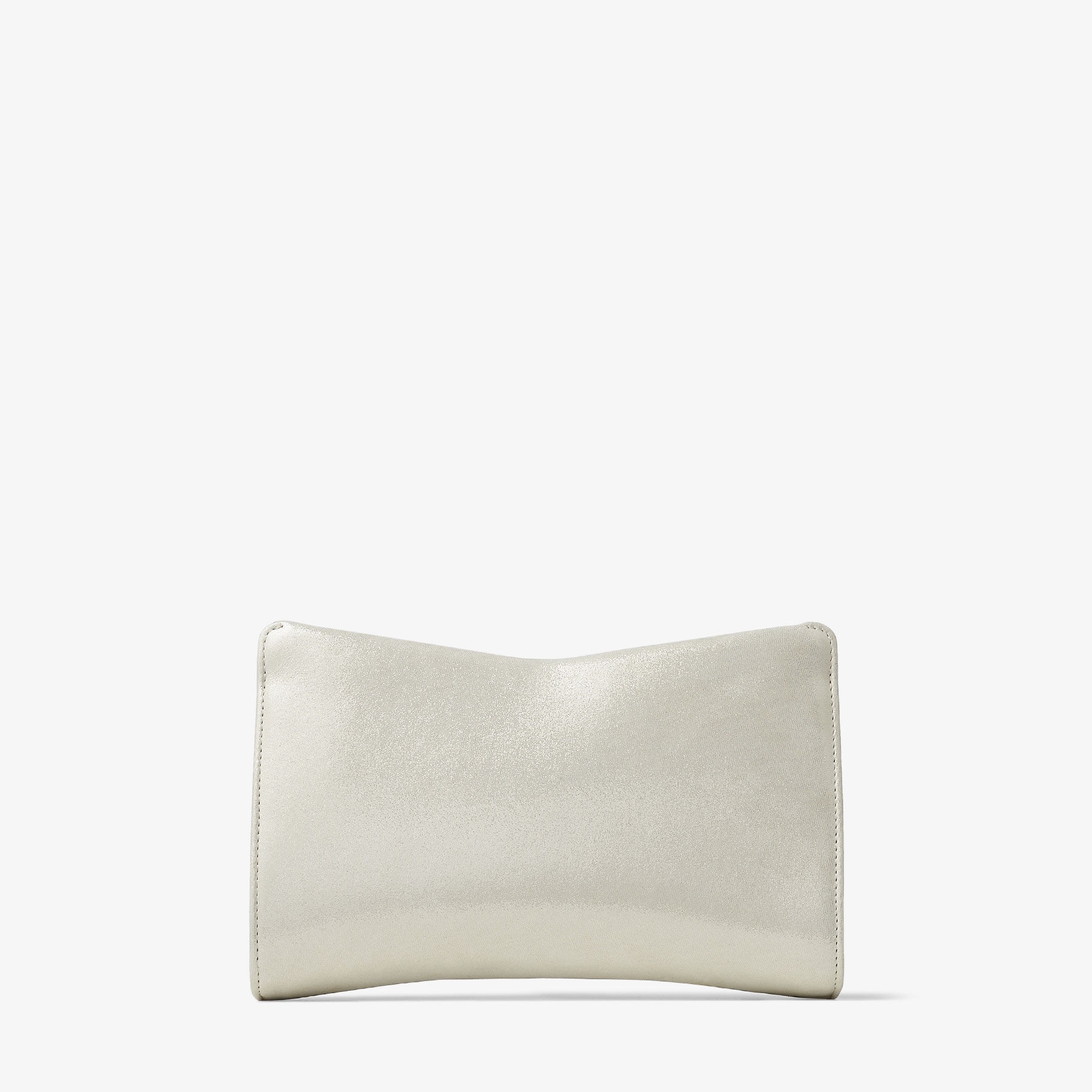 Venus
Champagne Shimmer Suede Clutch Bag with Pearl and Crystal Bracelet Handle - 7