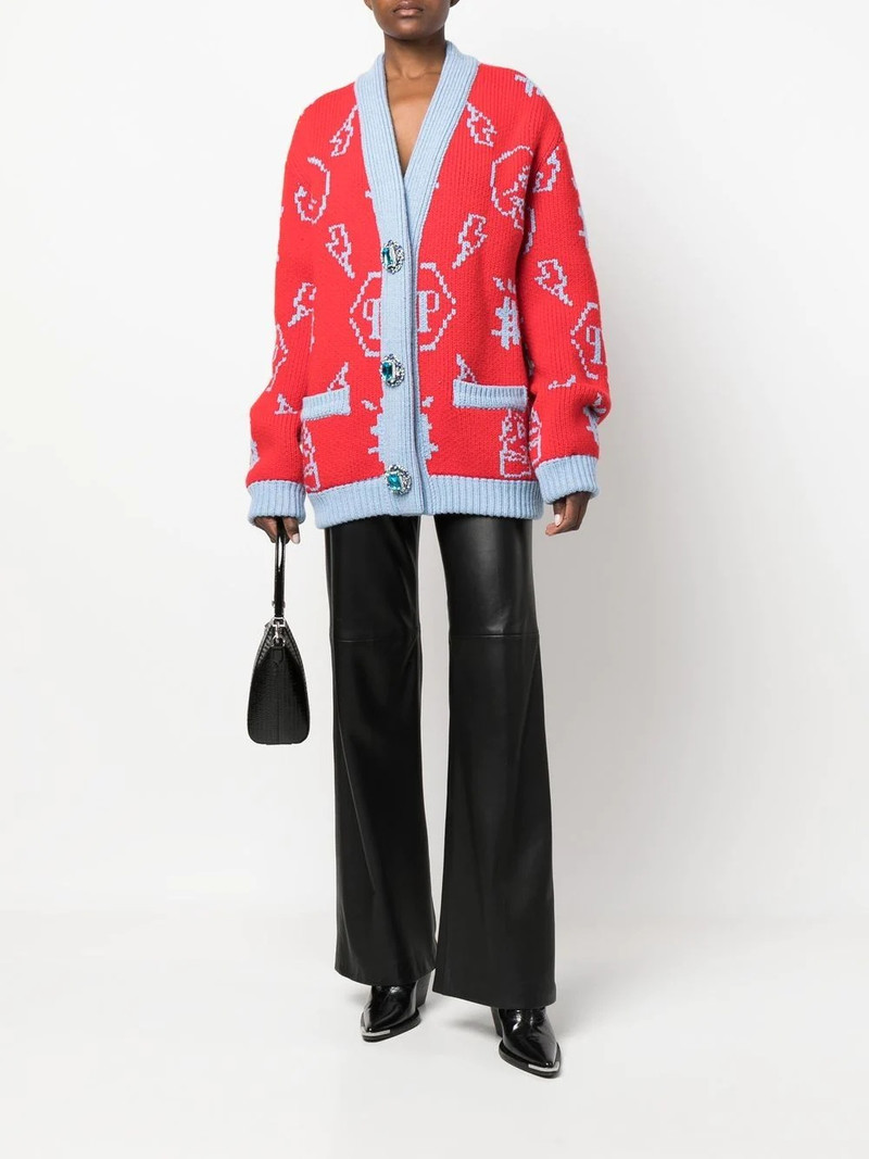PHILIPP PLEIN jacquard logo cardigan outlook