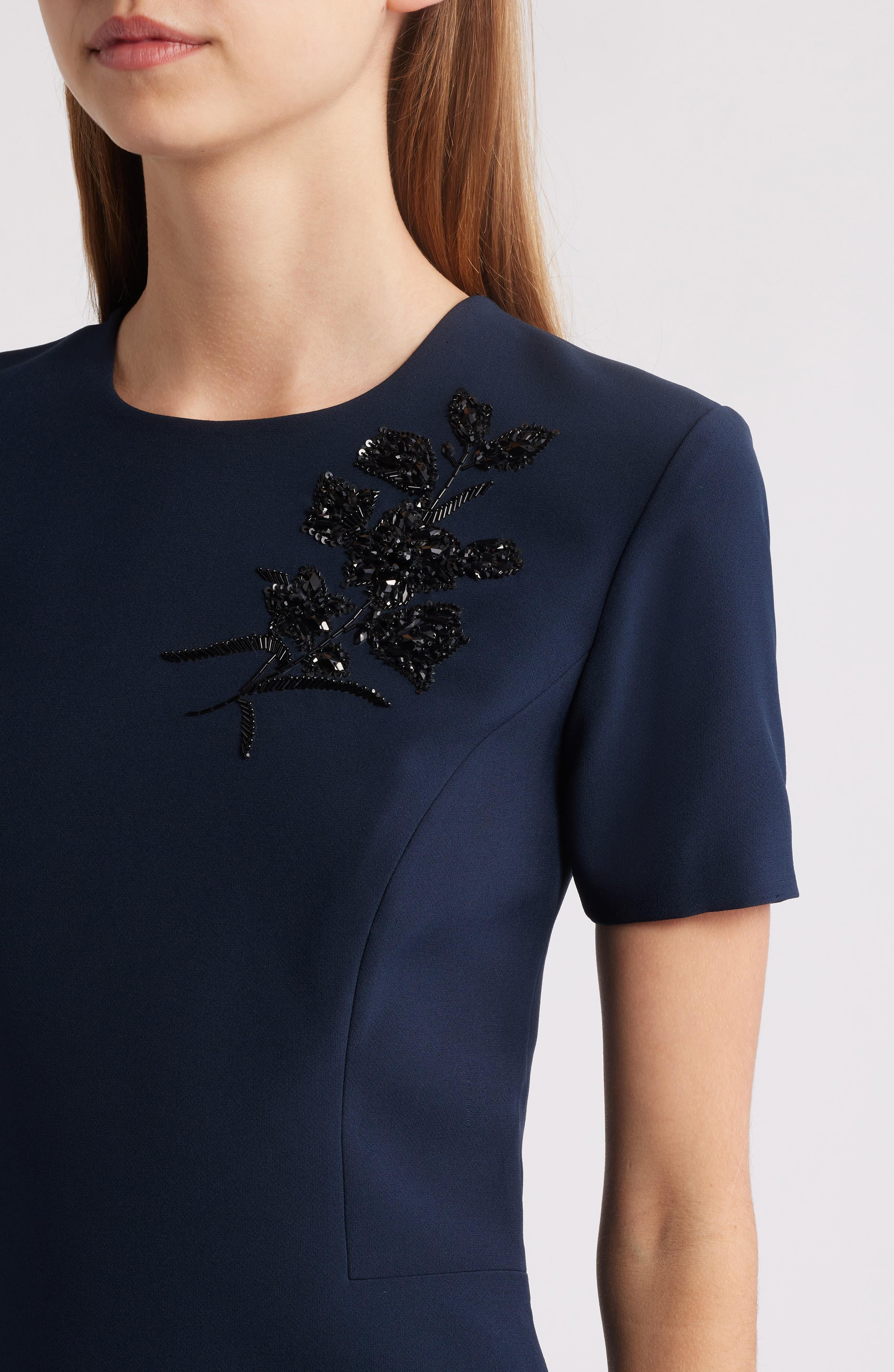Sachin & Babi Tamara Bead Detail Stretch Crepe Cocktail Midi Dress in Dark Midnight at Nordstrom - 4
