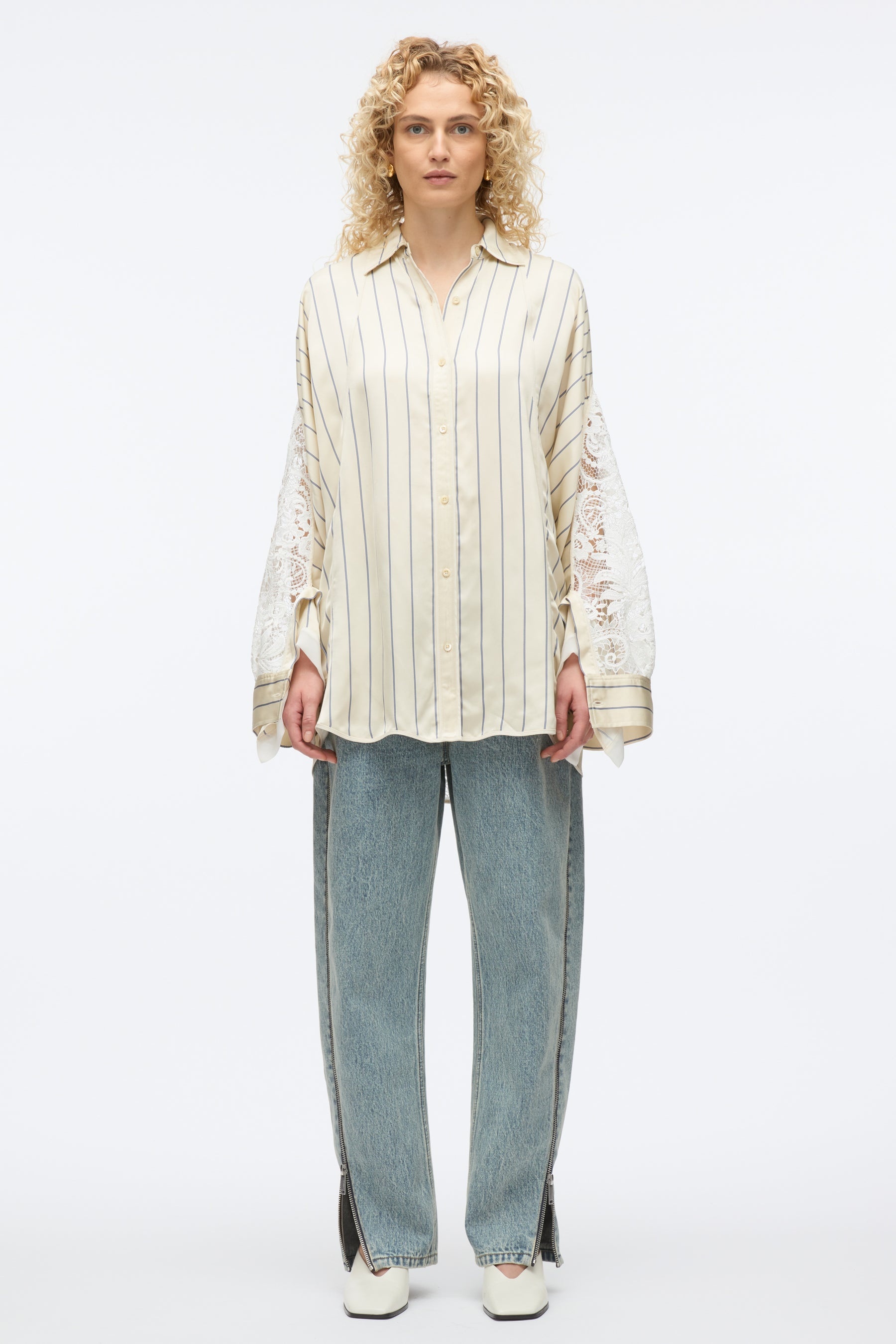 Stripe Shirt with Corded Lace - 2