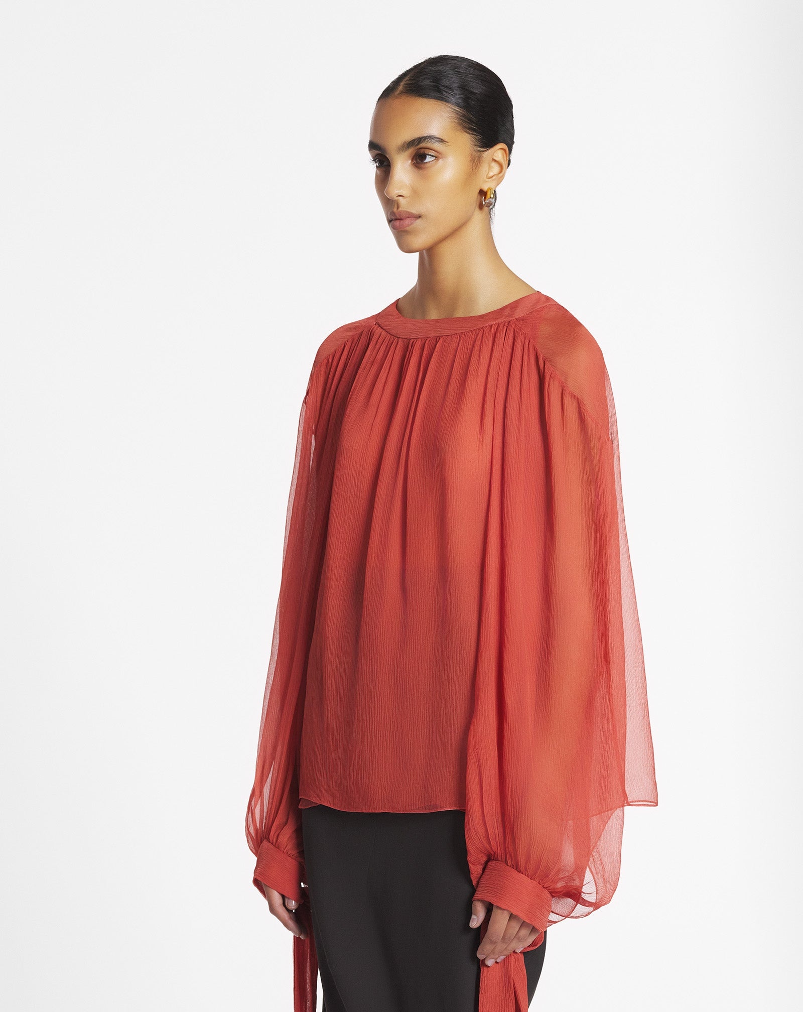 GATHERED BLOUSE IN SILK CREPON - 3