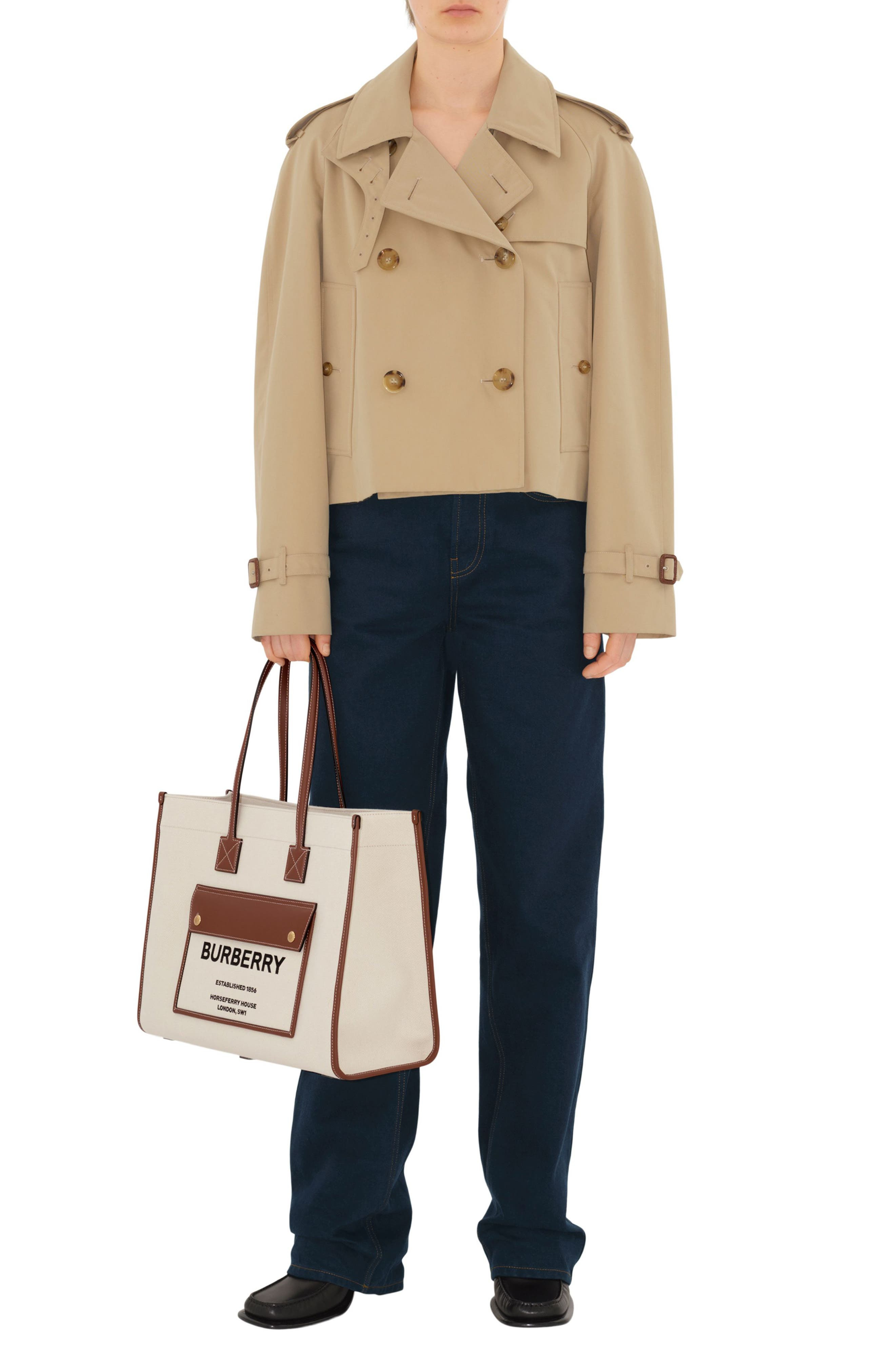 burberry Medium Towner Horseferry Print Canvas & Leather Tote in Natural/Tan at Nordstrom - 2