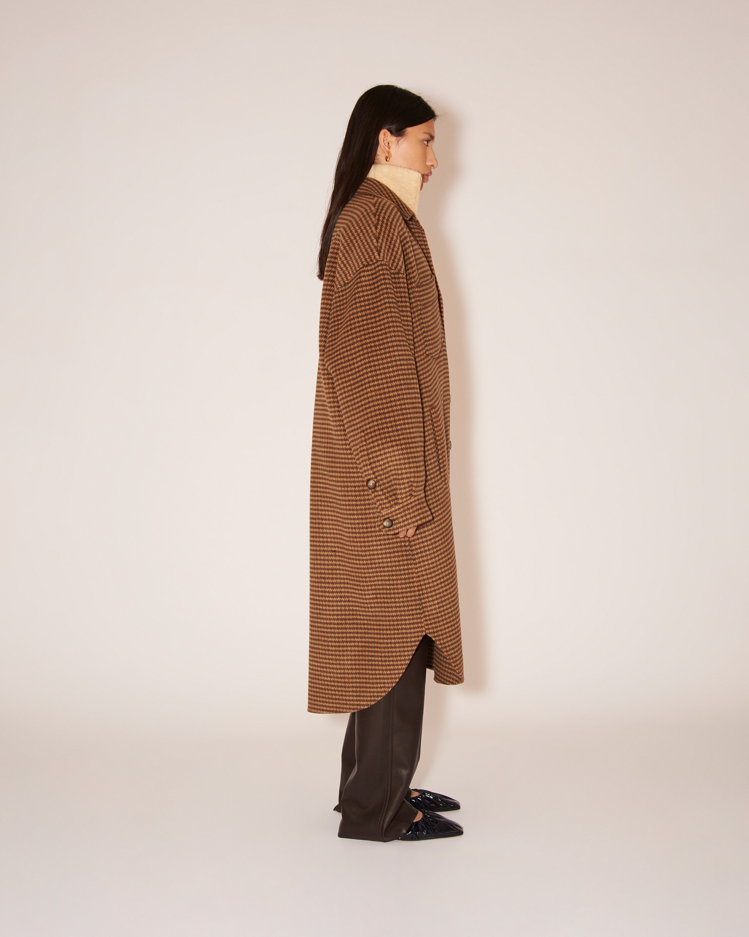 CRUZA - Checked wool and silk-blend coat - Camel - rust gray - 4