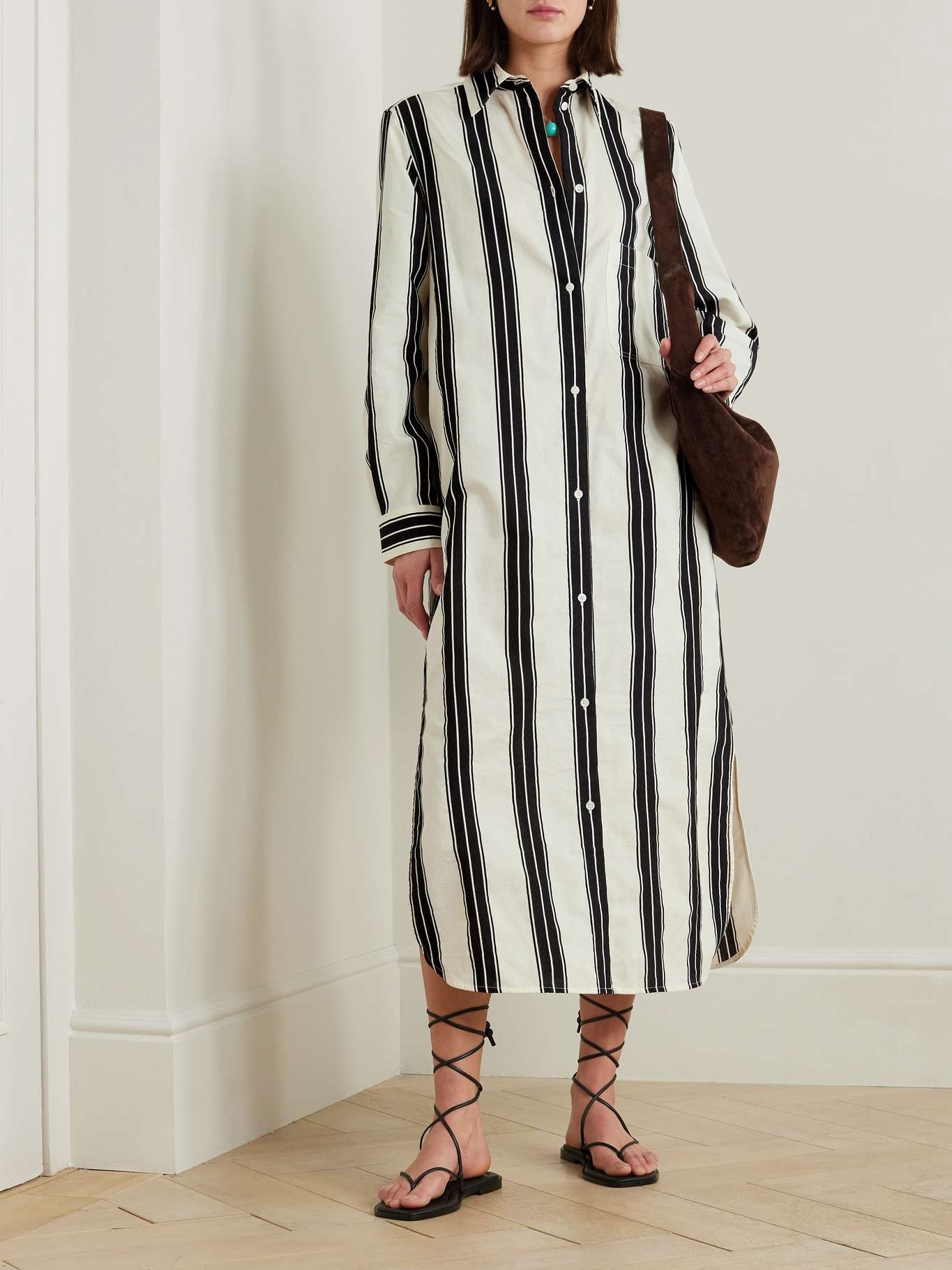 Striped jacquard-trimmed cotton-blend maxi shirt dress - 2
