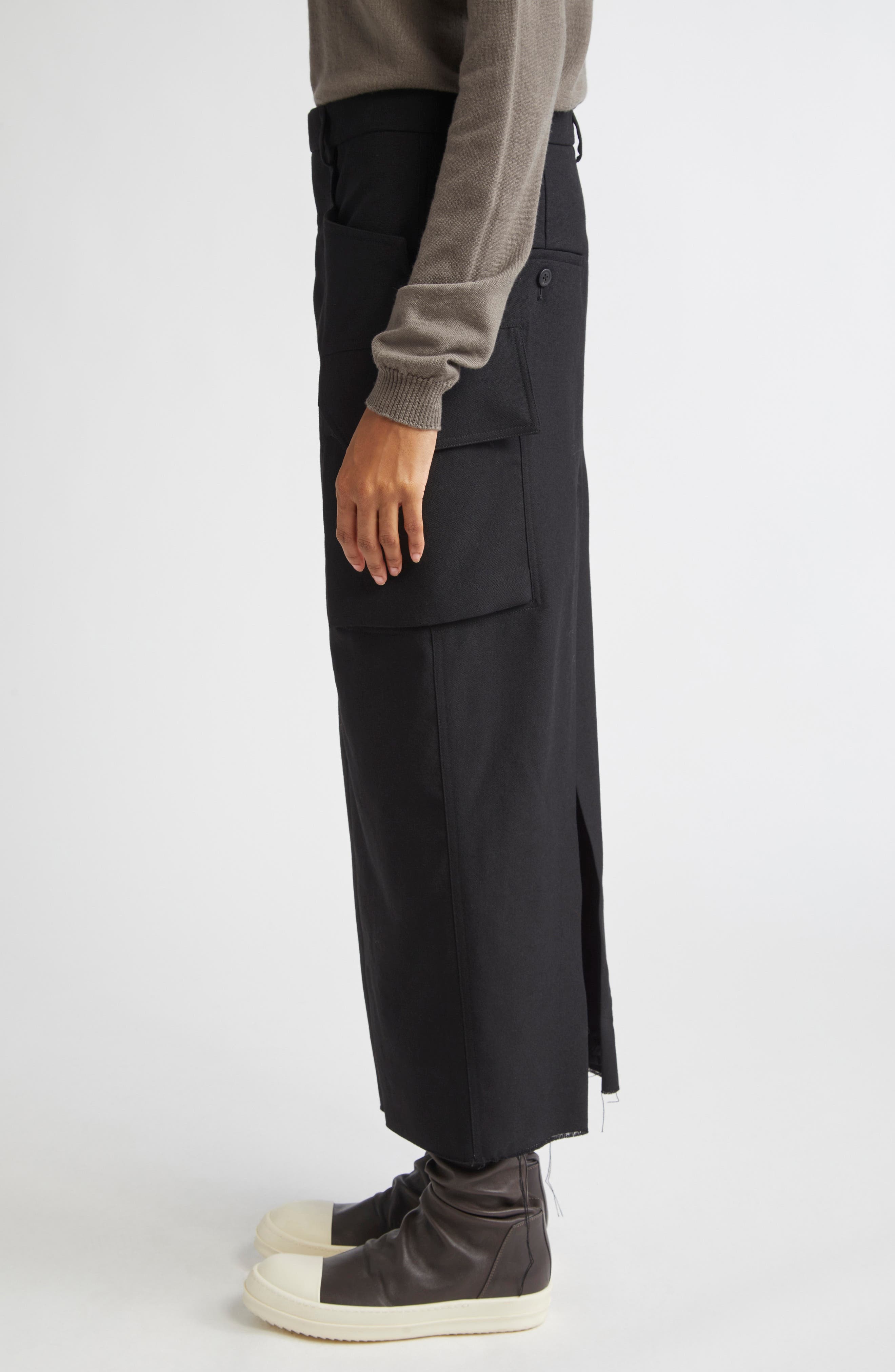 Rick Owens Firbanks Virgin Wool Twill Cargo Skirt in Black at Nordstrom - 4