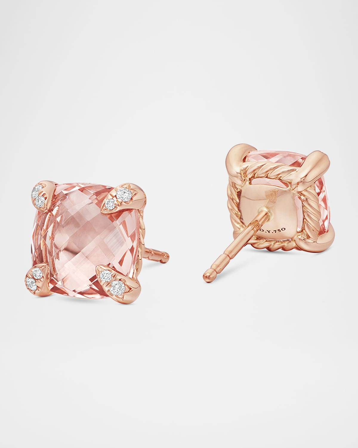 Chatelaine 18k Rose Gold Stud Earrings w/ Morganite - 3