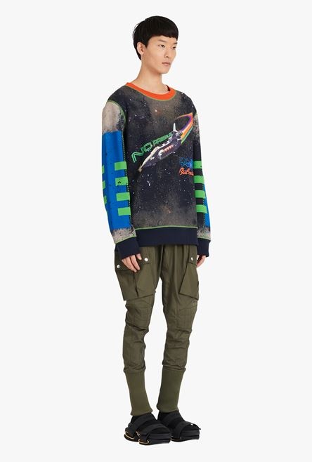 Oversized multicolor cotton sweatshirt with Balmain logo print - 7