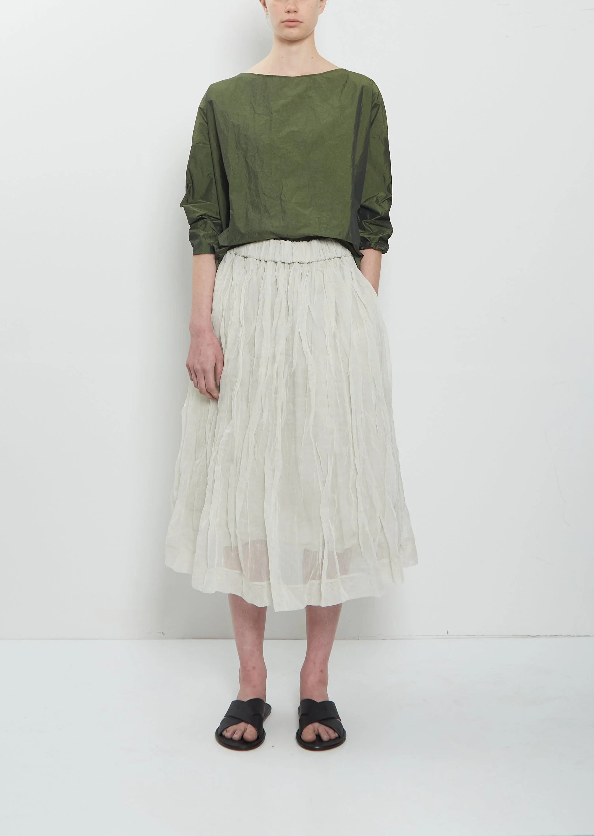 Voile + Ultra Light Canvas Layer Skirt— Pebble - 1