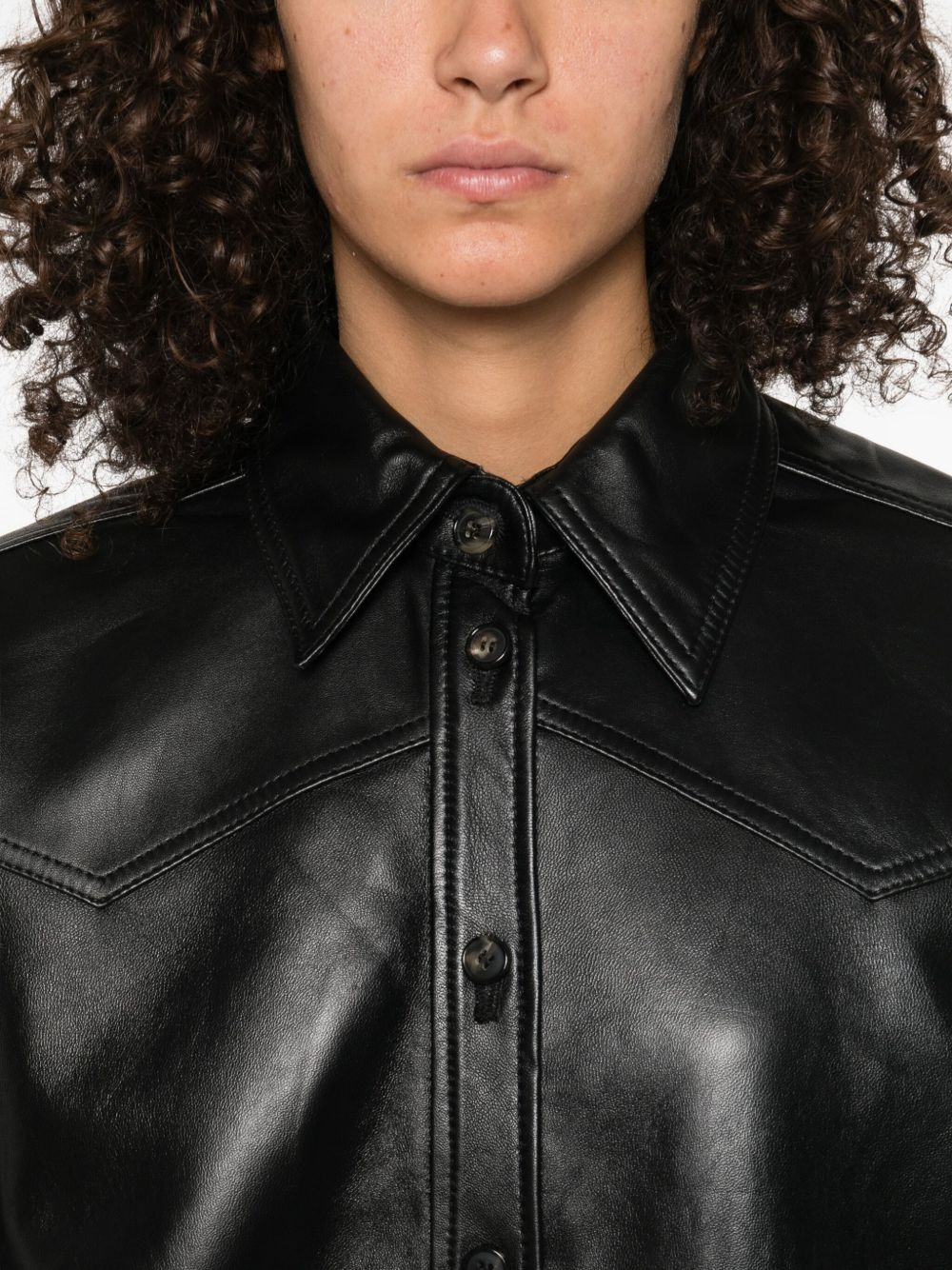 leather button-up shirt jacket - 5
