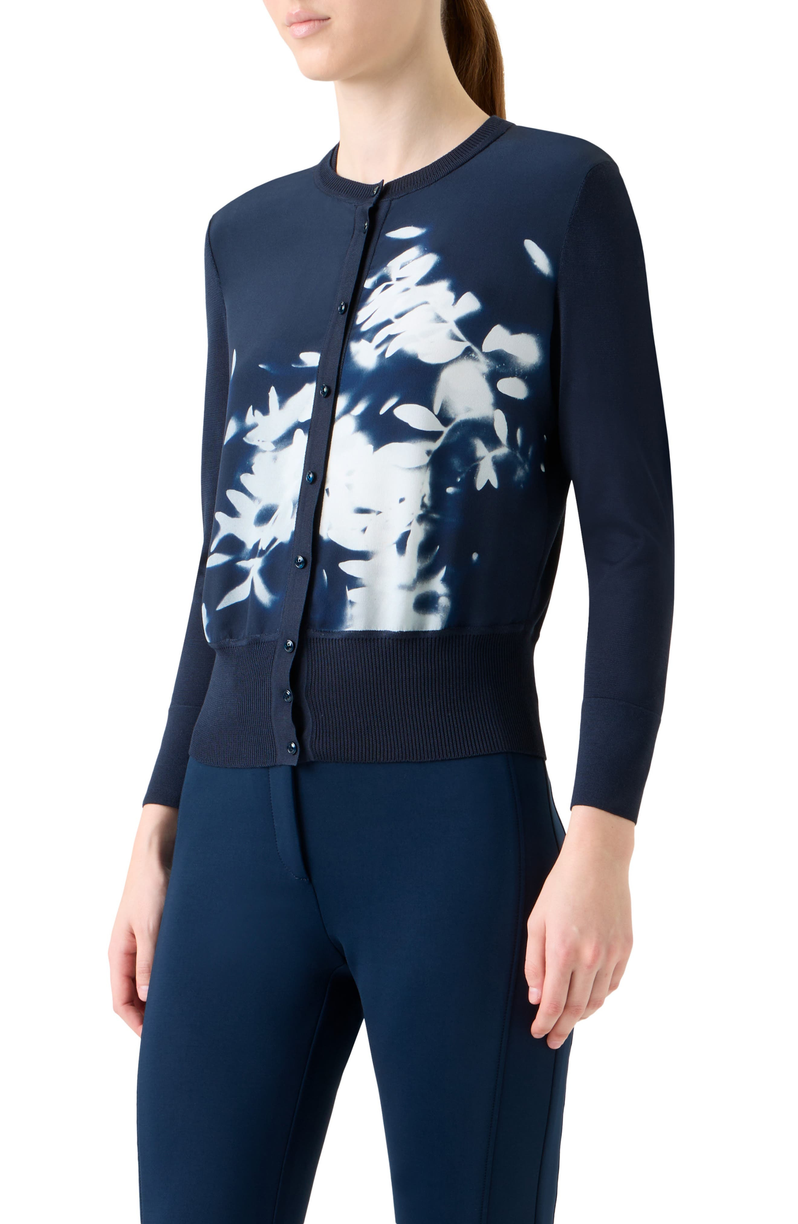Akris Wildflower Print Silk Cardigan in Navy-Ecru at Nordstrom - 3