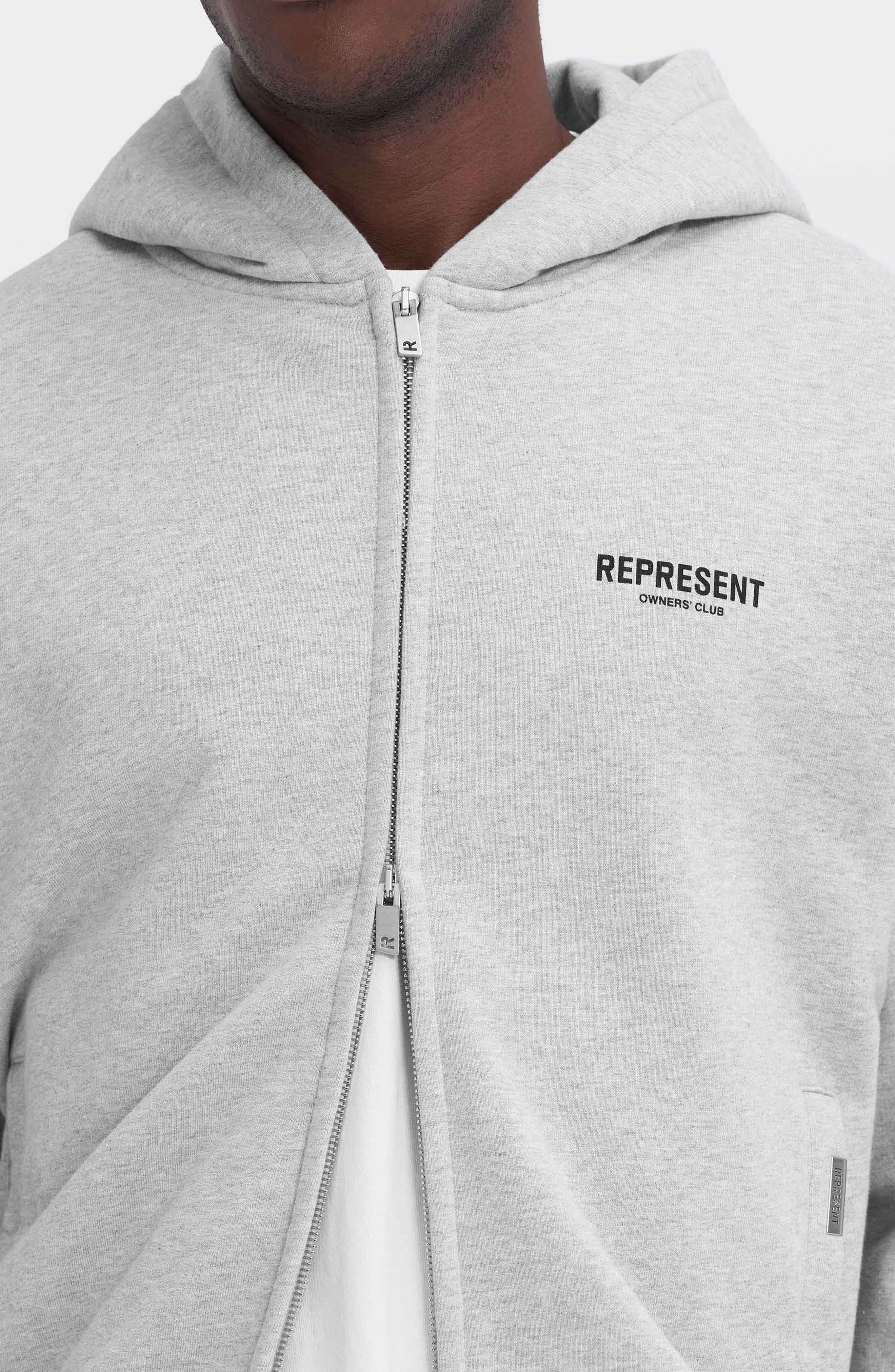Represent Owners' Club Script Graphic Zip Hoodie in Ash Grey at Nordstrom - 9