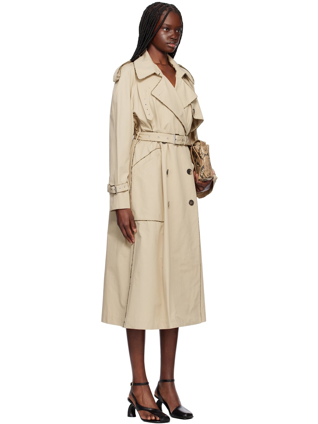 Beige Piping Trench Coat - 2
