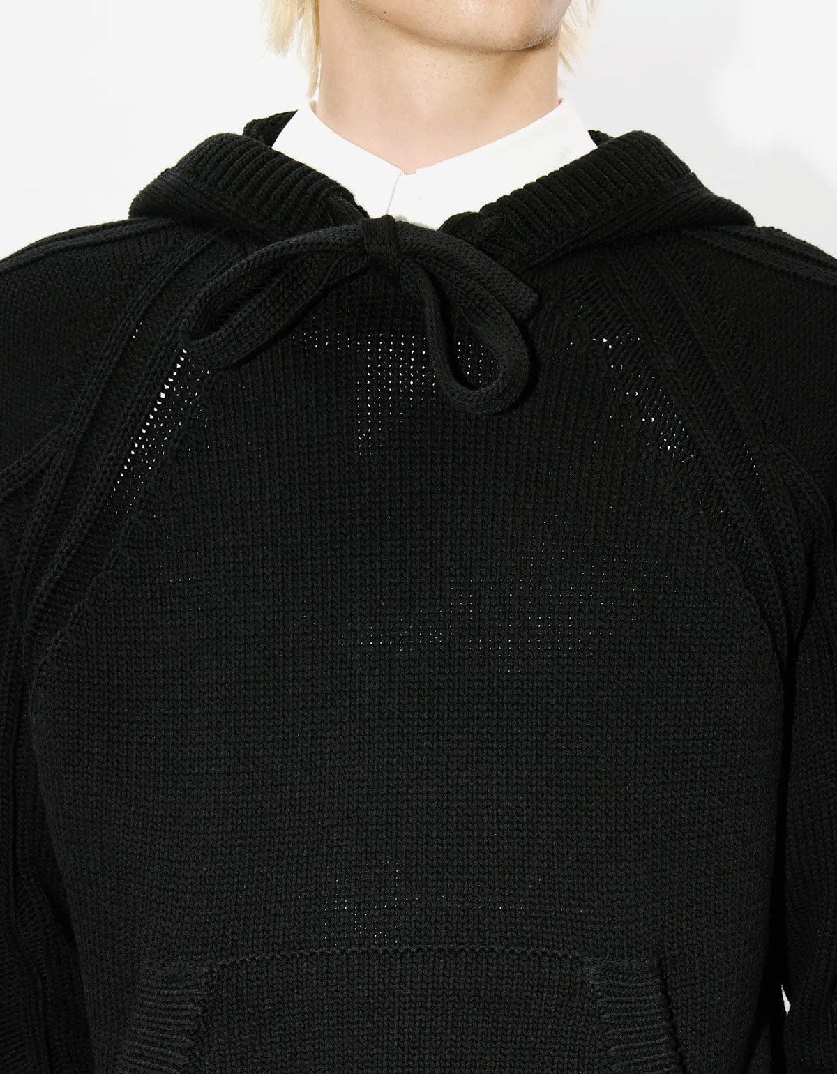 Kenzo Black Hand-Embroidered Cable Knitted Hoodie - 7