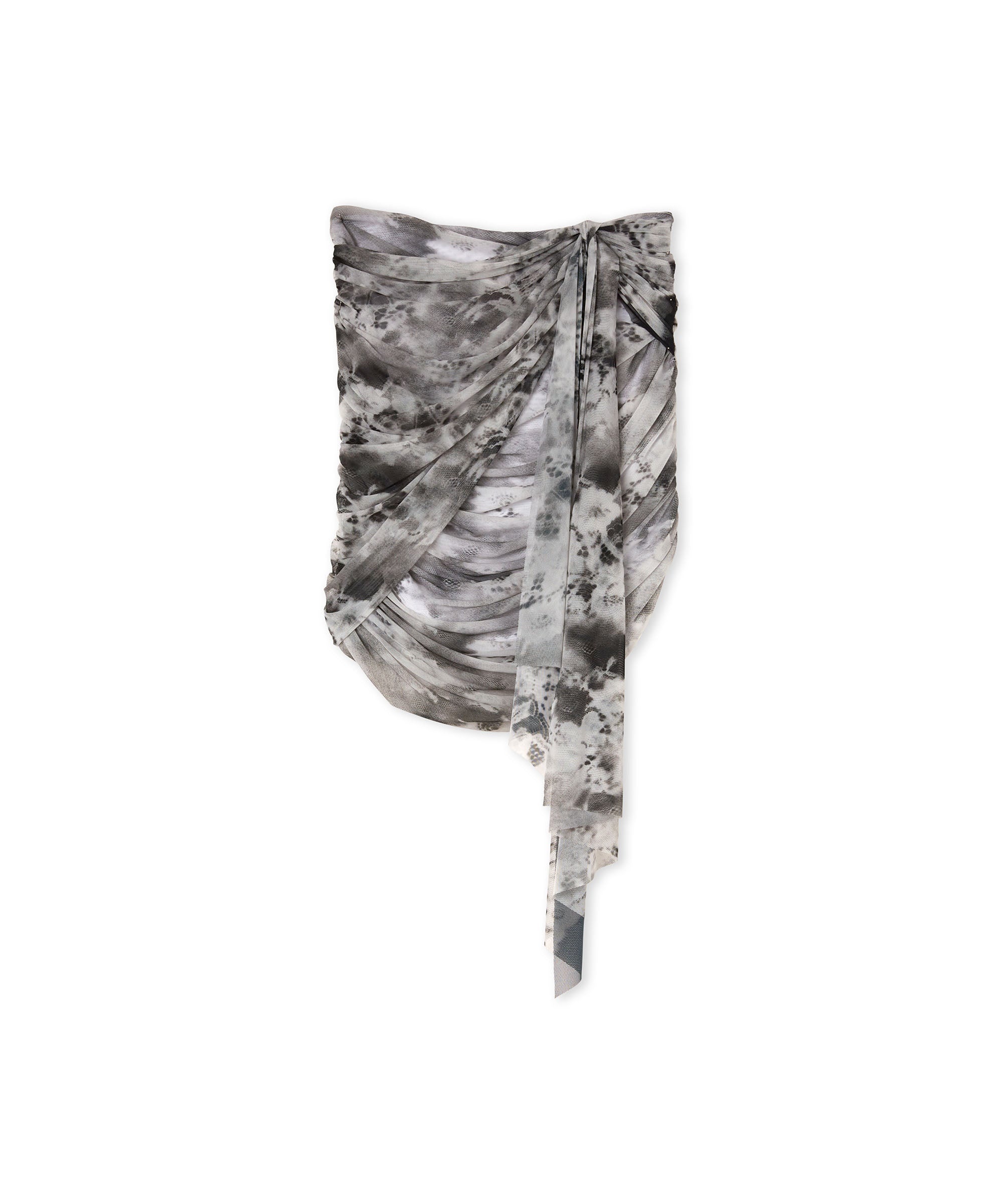 Stretch tulle draped mini skirt with "trompe l'oeil lace" print - 4