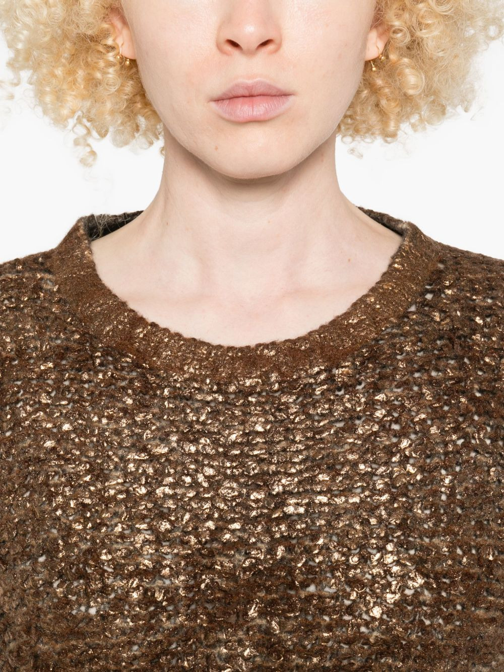 metallic-finish round-neck sweater - 4
