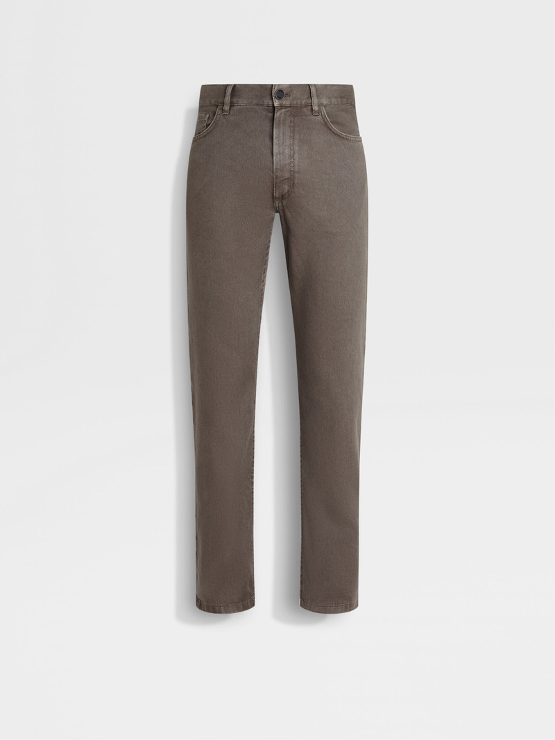 DARK TAUPE STRETCH COTTON AND LINEN ROCCIA JEANS 1
