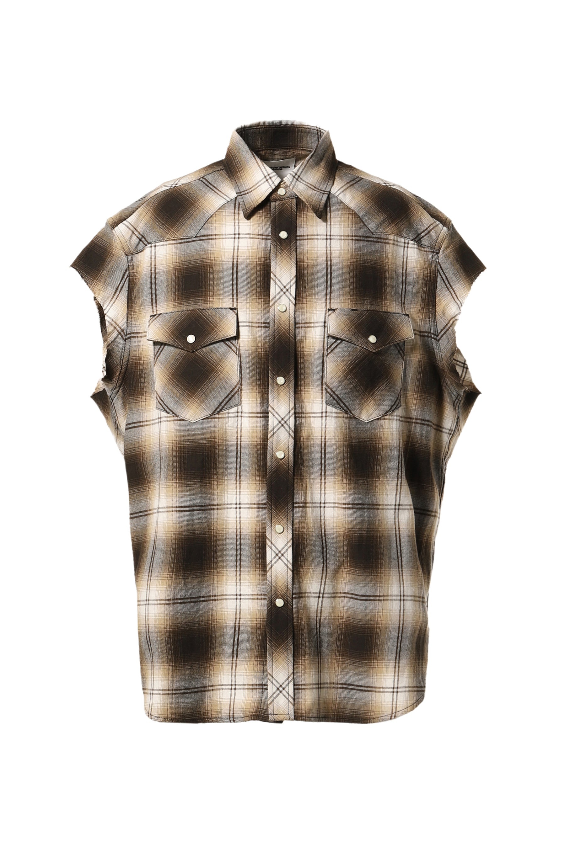 CUT OFF SLEEVE WESTERN SHIRT. / BRW - 1