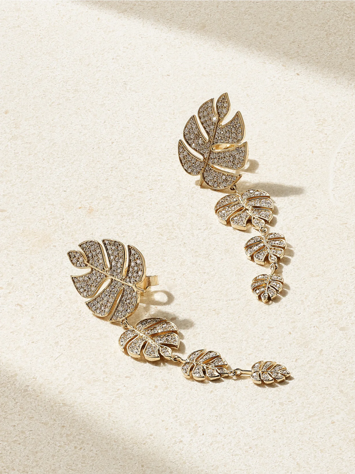 Monstera Leaf 14-karat Gold Diamond Earrings - 1