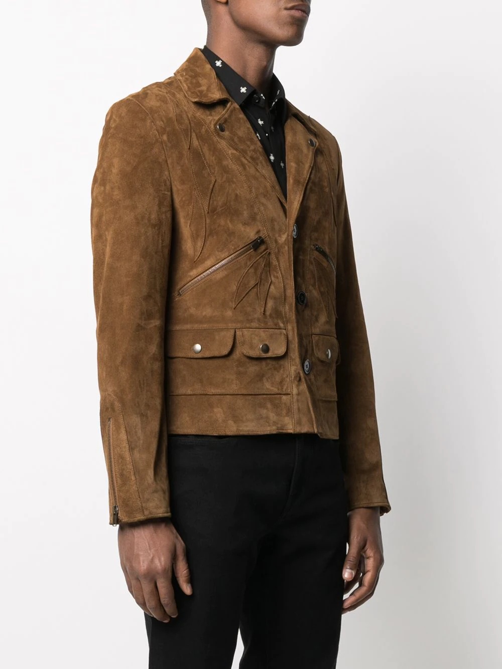 single-breasted suede jacket - 3