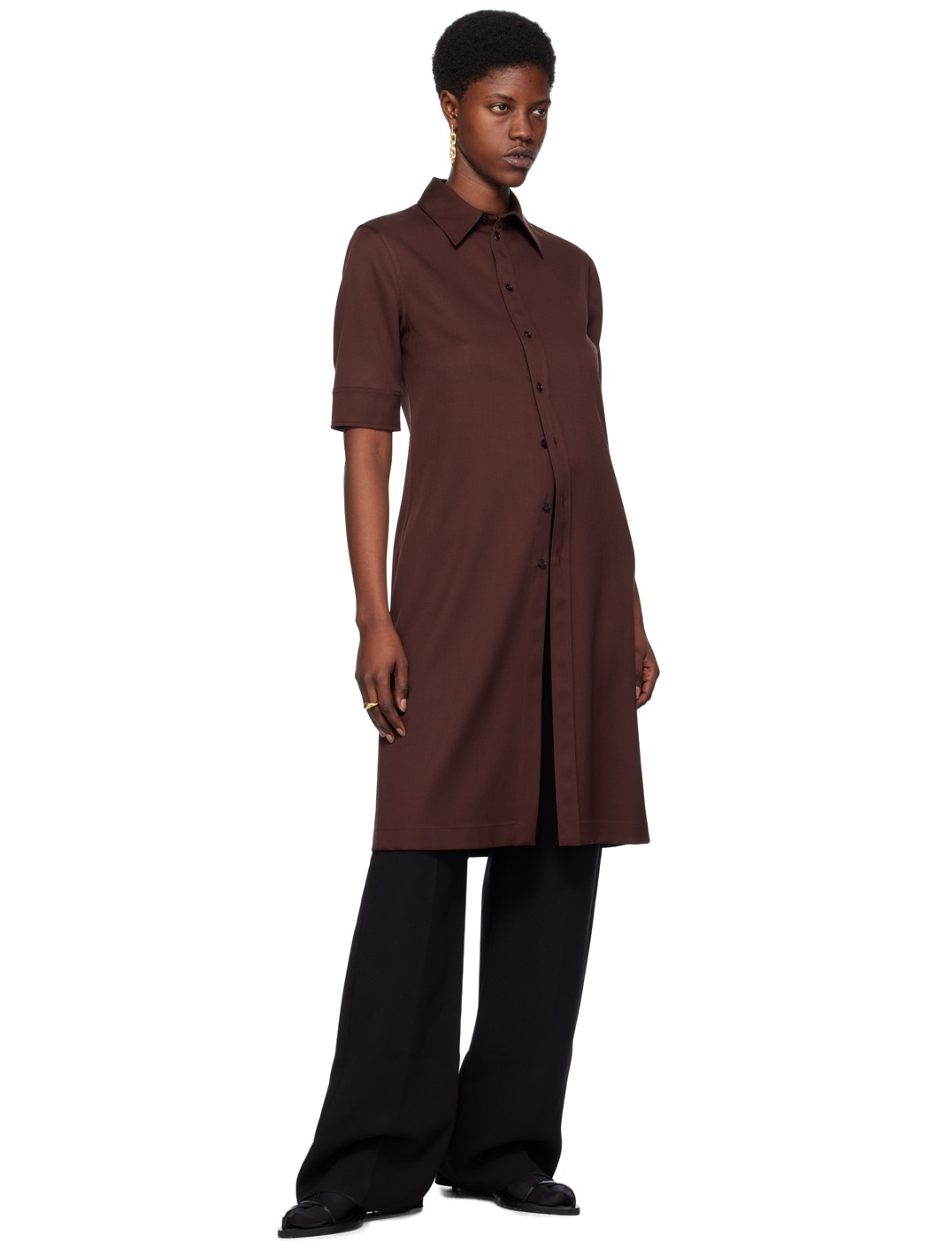 Brown Straight Cut Midi Dress - 4
