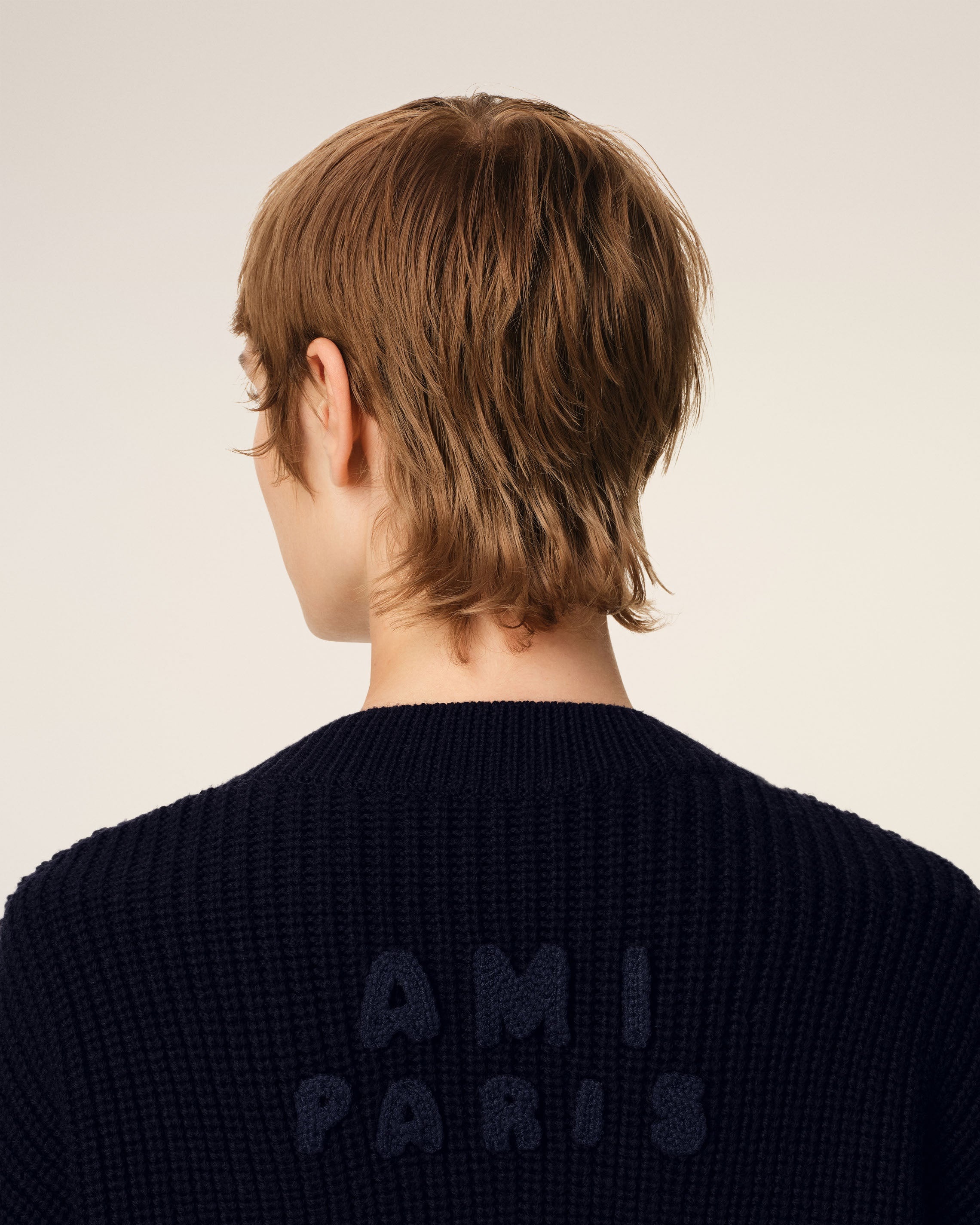NAVY WOOL RIBBED V NECK SWEATER - 4