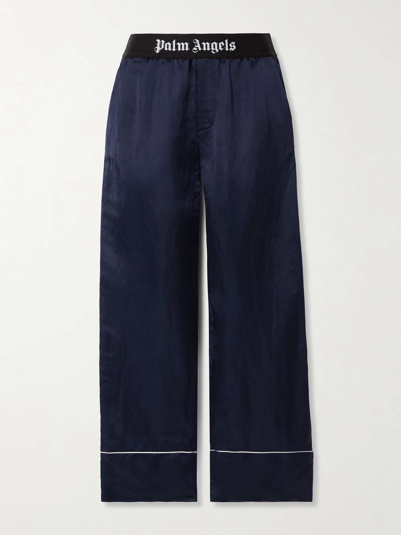 Logo-jacquard piped linen-blend satin pajama pants - 1