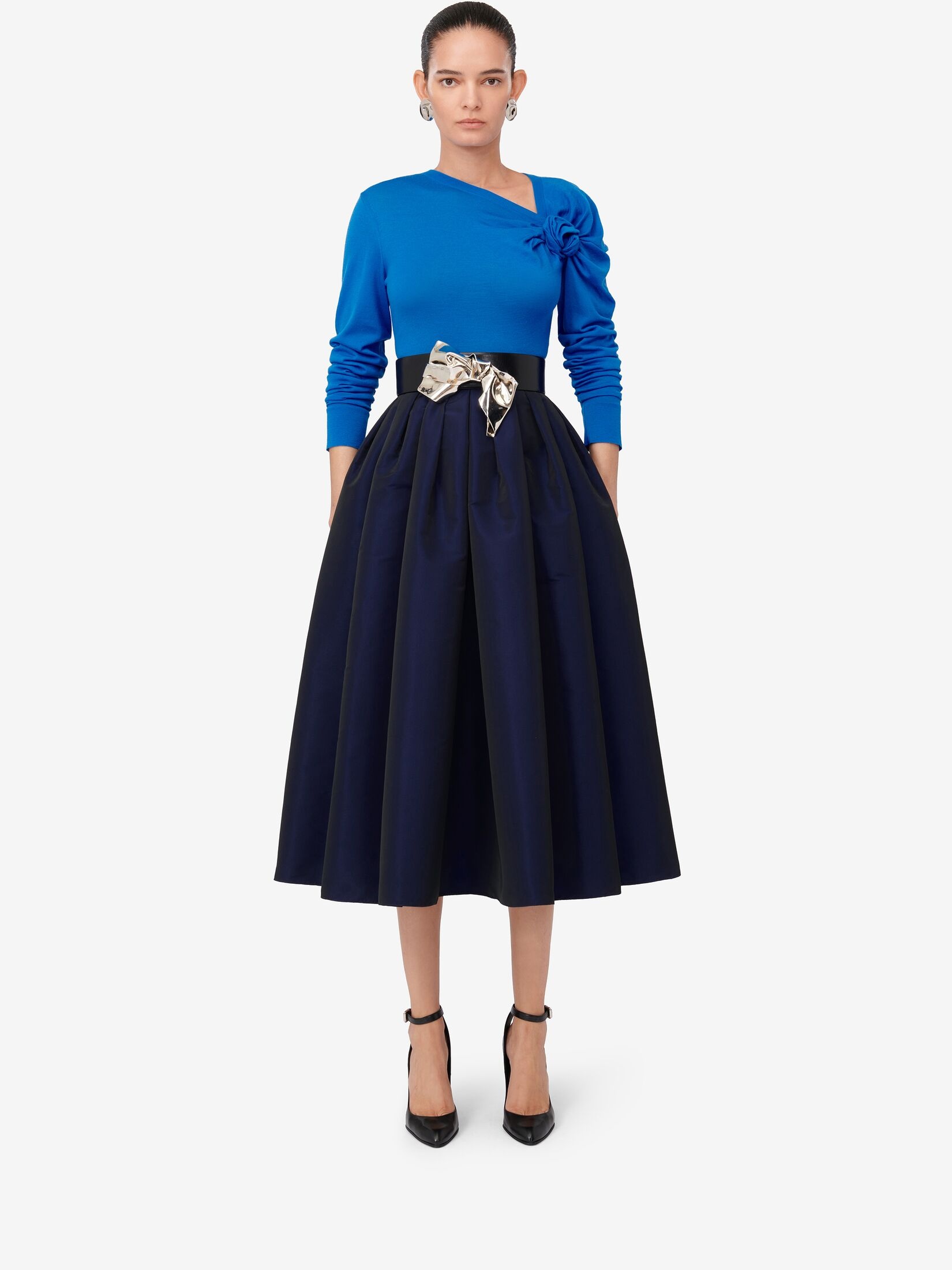 Women's Asymmetric Knot Jumper in Lapis Blue - 2
