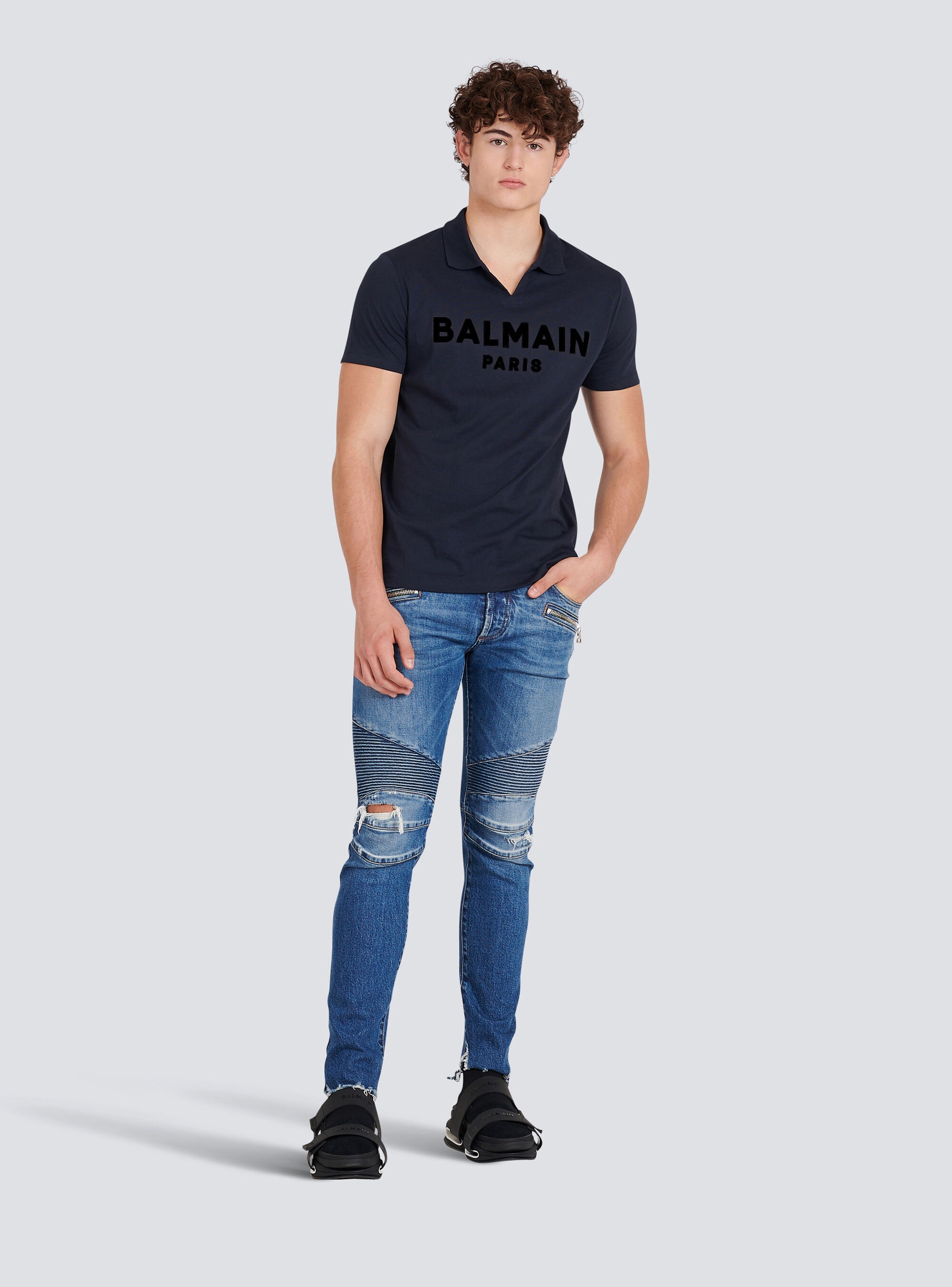 Eeco-designed cotton polo with black Balmain logo print - 2