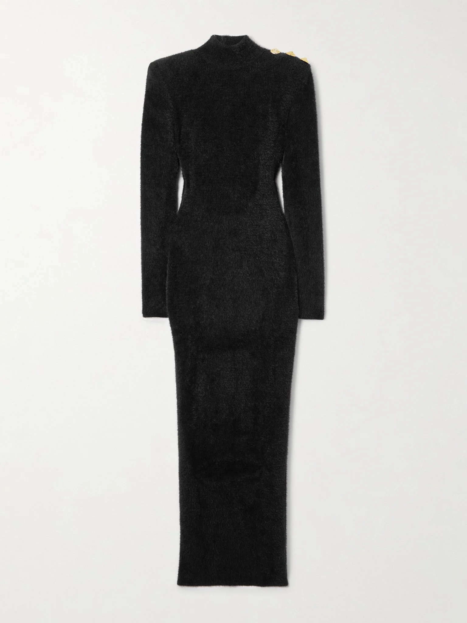 Button-embellished open-back brushed knitted midi dress Black - 1