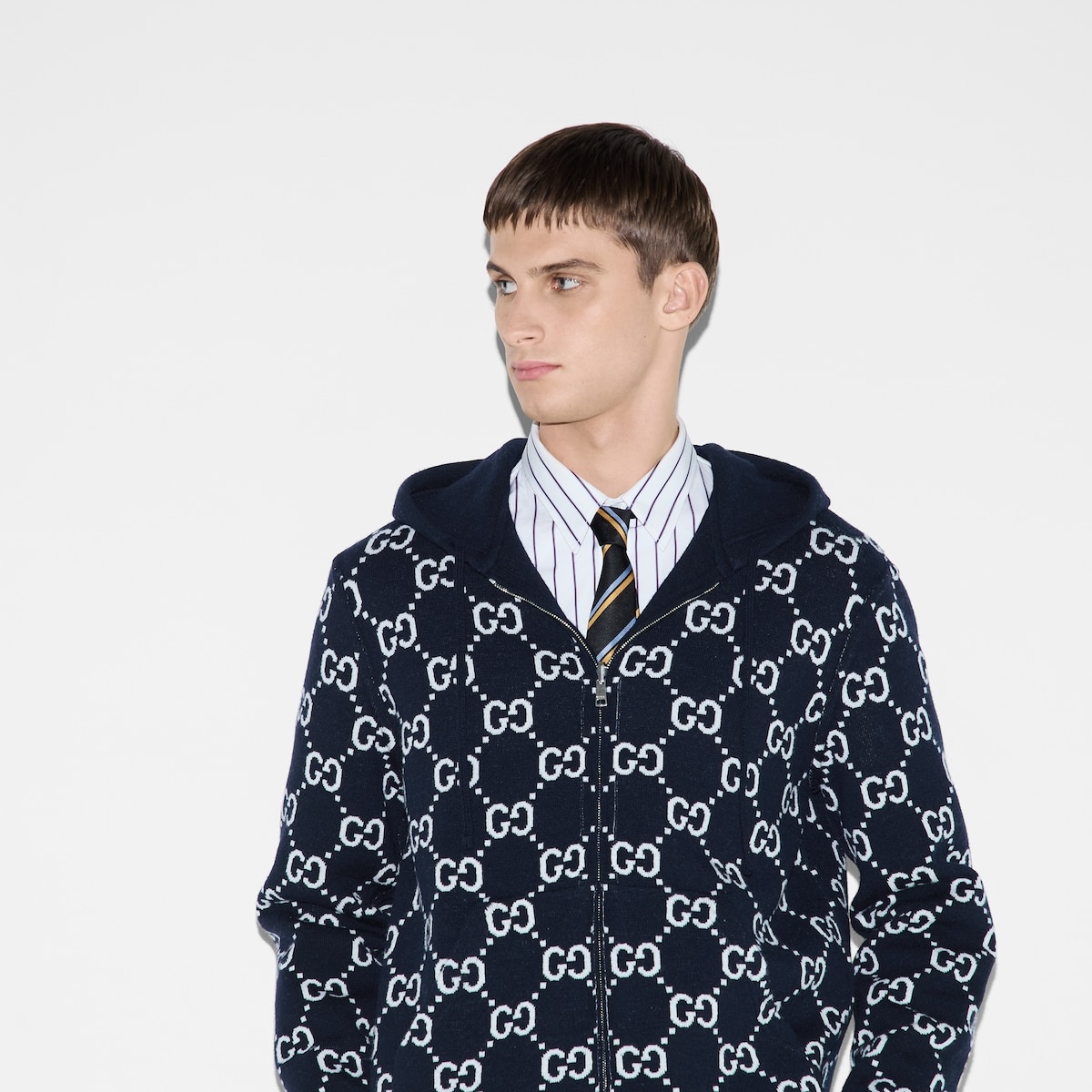 happylifeGUCCI GGウール GUCCI Reversible GG wool hooded zip jacket | REVERSIBLE