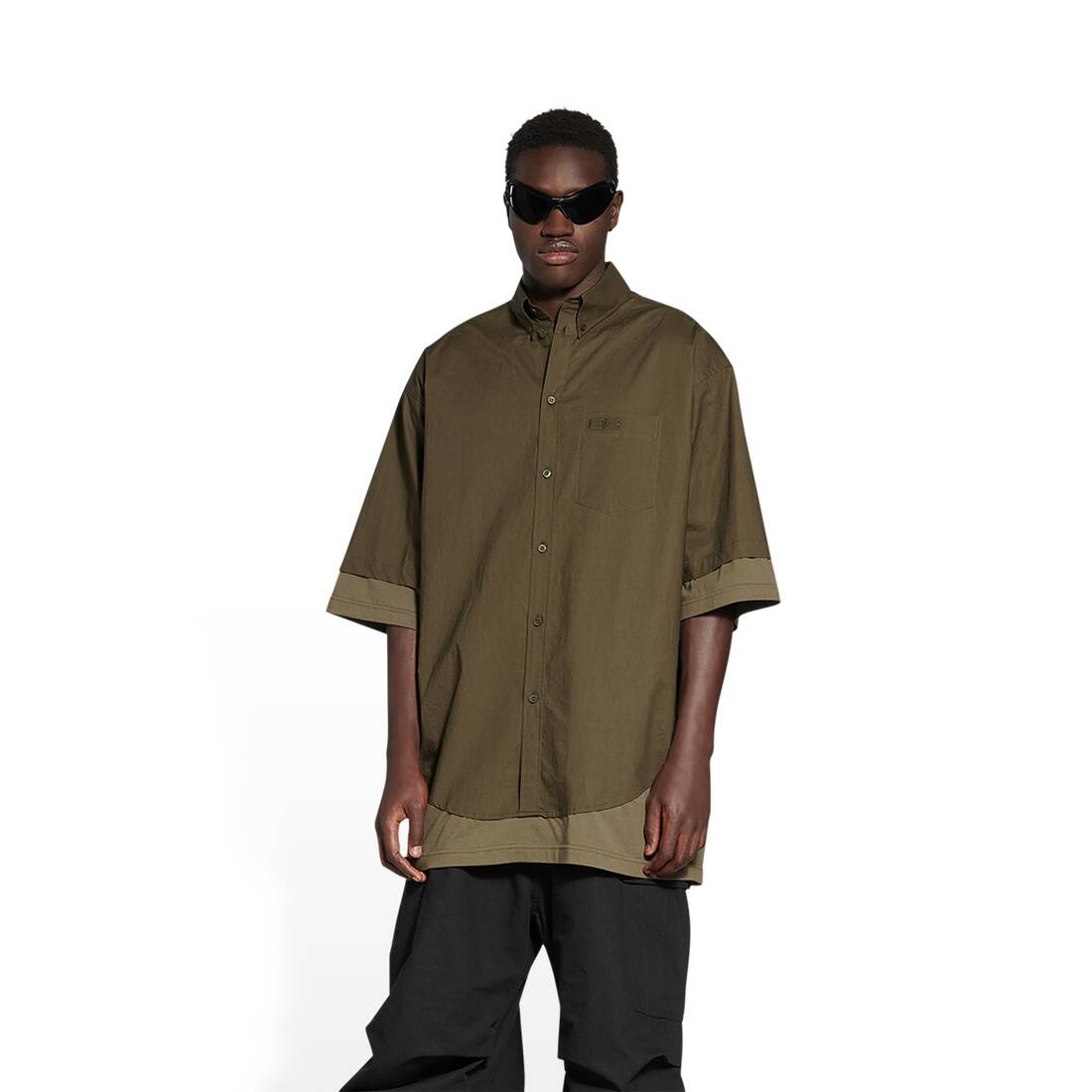Men's Bb Icon Layered Short Sleeve Shirt in Kaki - 5