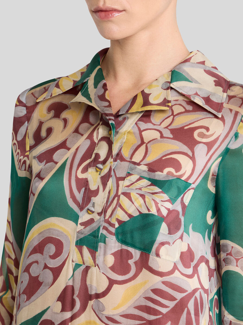 LONG SILK DRESS WITH FLORAL PAISLEY MOTIF 2