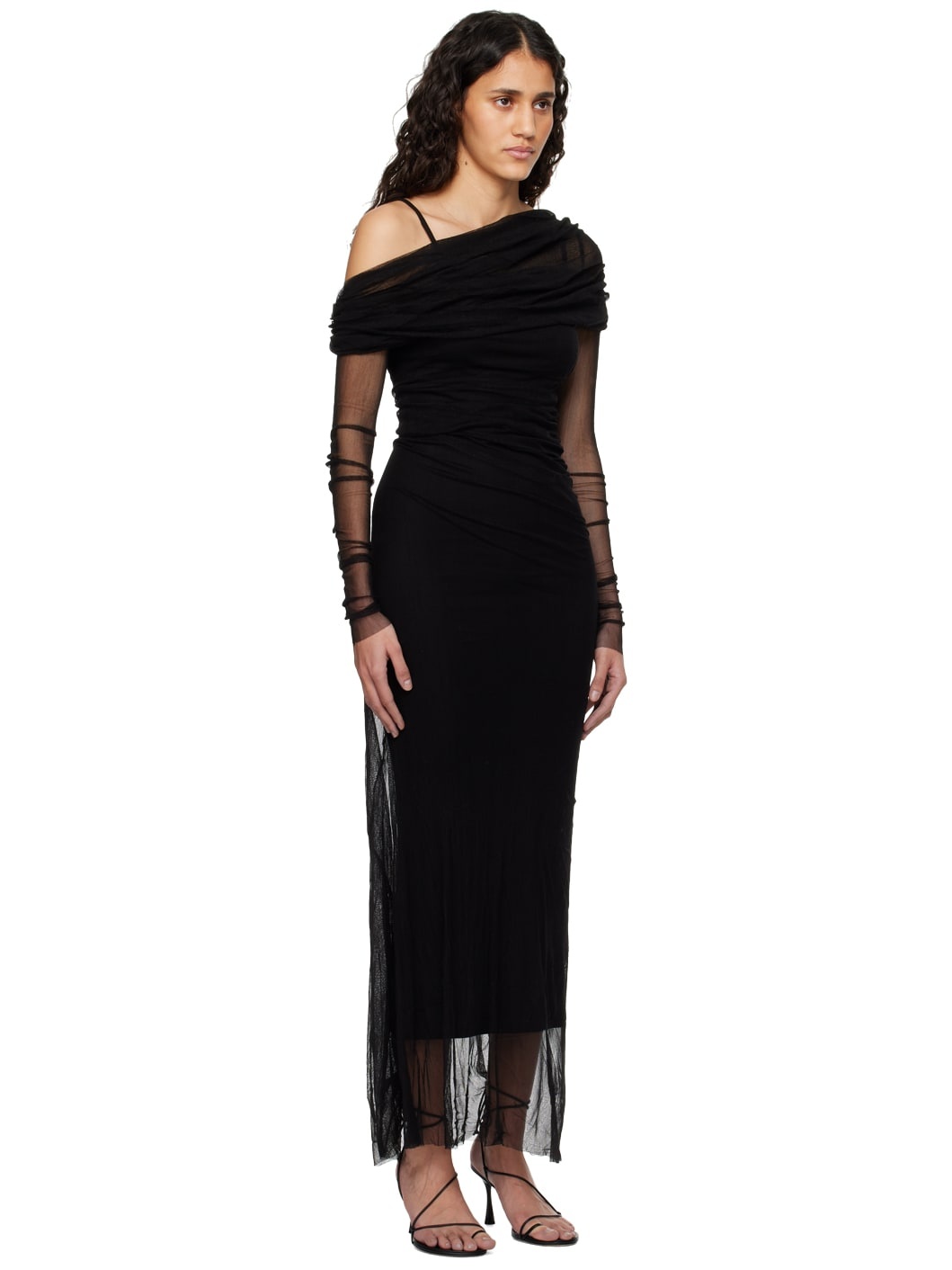 Black Veiled Maxi Dress - 2