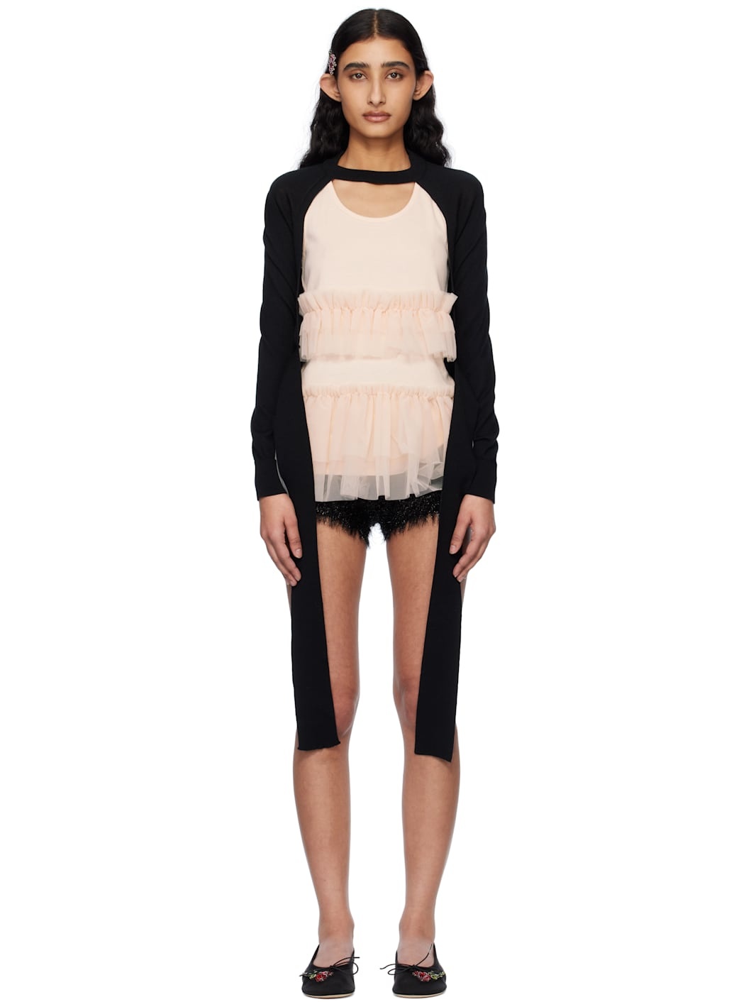 Black Cropped Cut-Out Cardigan - 1