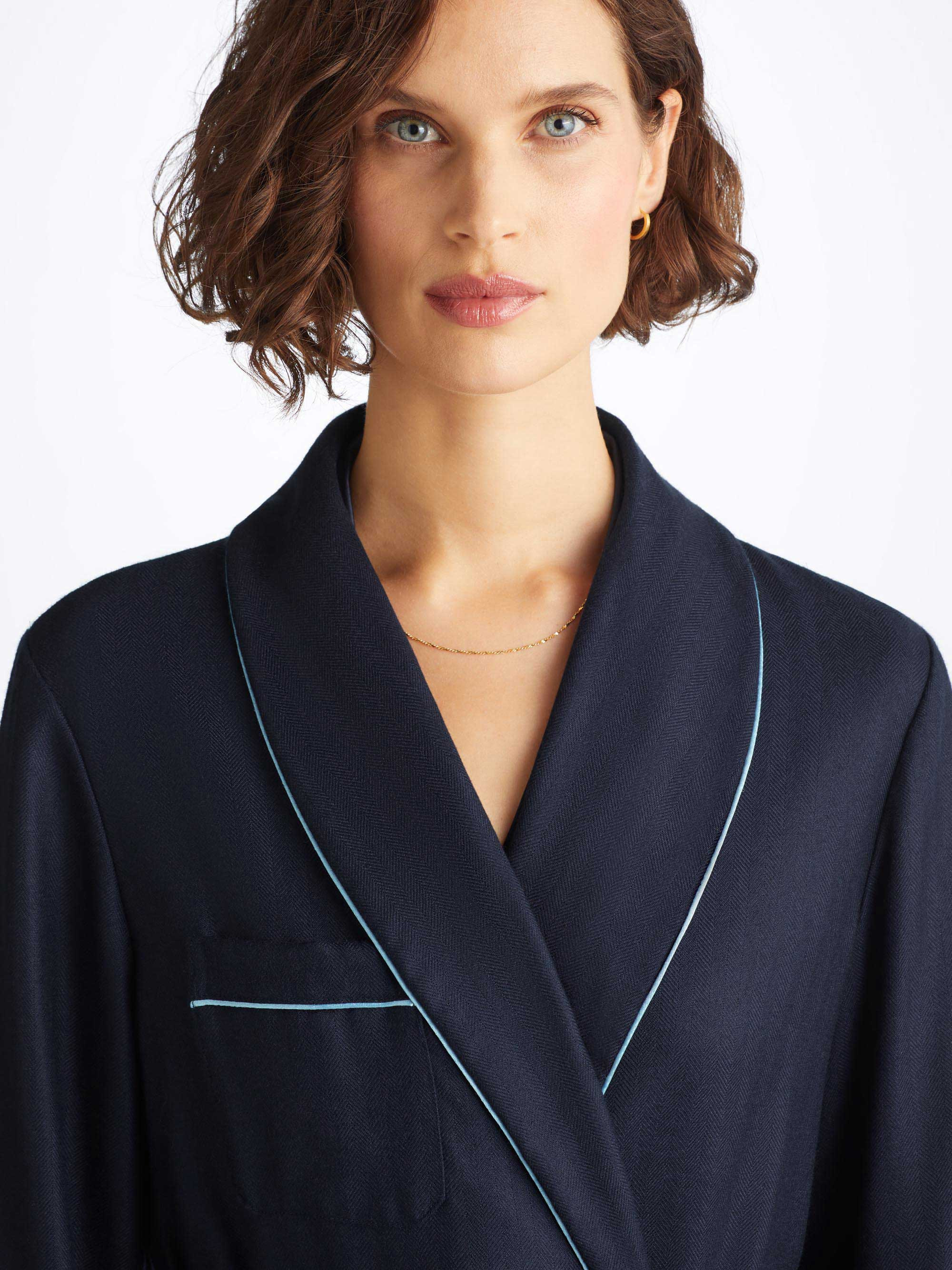 Women's Dressing Gown Duke Cashmere Navy - 5