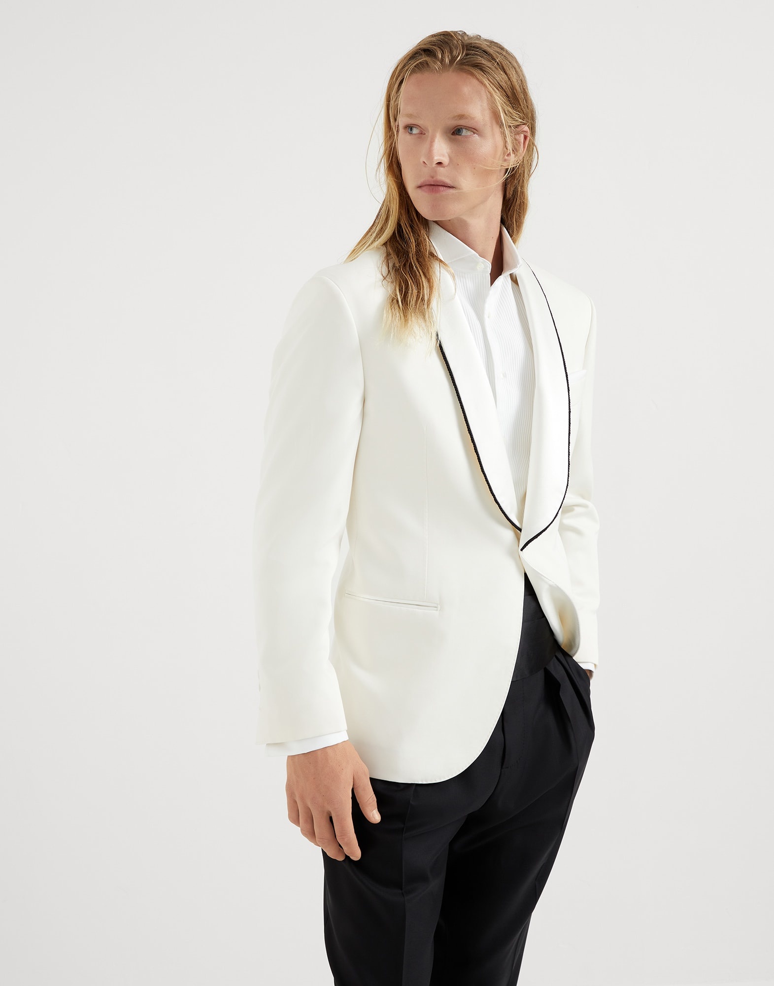 Délavé silk twill tuxedo jacket with shawl lapels and piping - 1