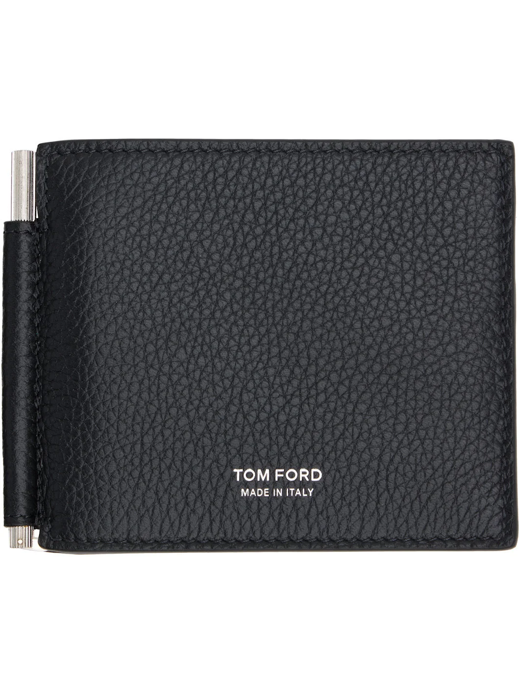 Black Grain Leather Money Clip Wallet - 1