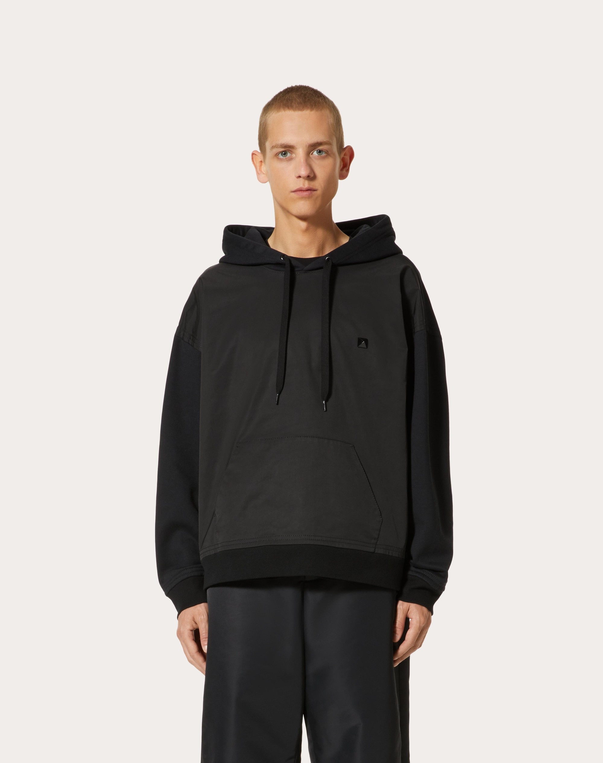 COTTON SWEATSHIRT WITH NYLON PANEL AND STUD DETAIL - 3